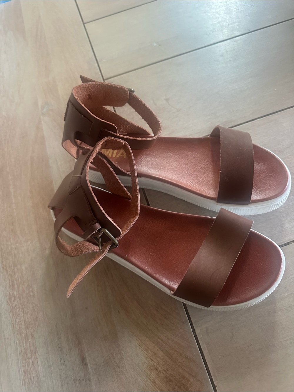 MIA Brown Ankle-Strap Sandals with White Sole